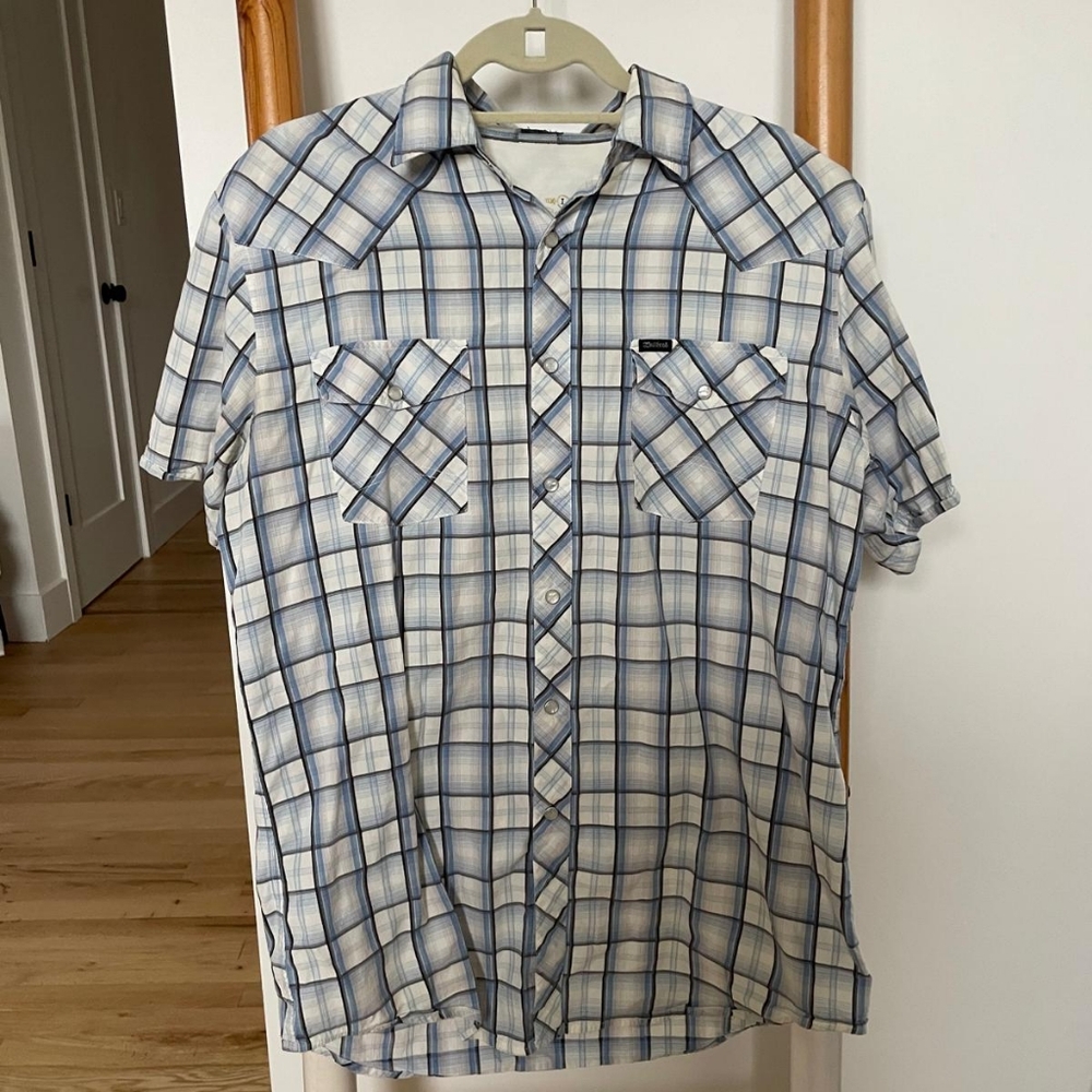 Men's BULLHEAD Large Western Plaid Pearl Snap  Button Down Short Sleeve Shirt